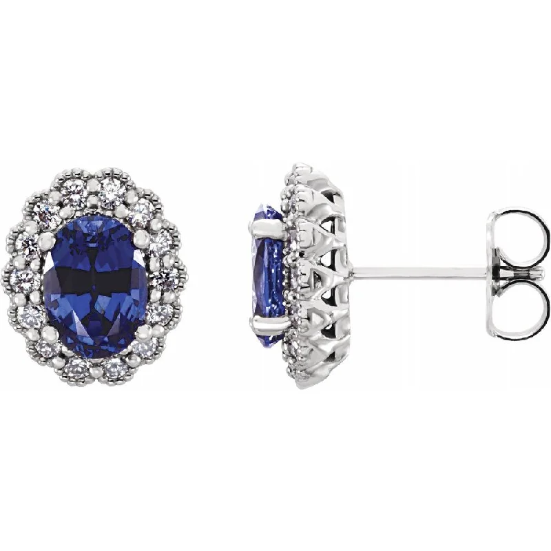 bridal drop earrings for women -14k Gold Lab Created Sapphire & 1/3 CTW Diamond Post Earrings, 9x11mm