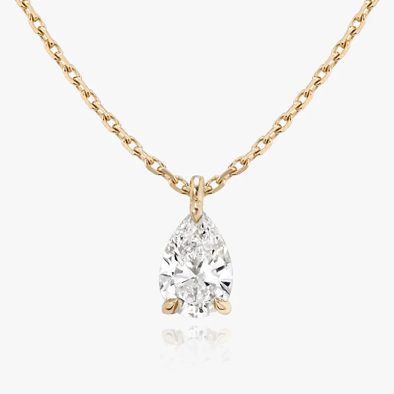 adjustable necklaces for women -Solitaire Pear 14K Rosegold Necklace w. Lab-Grown Diamond