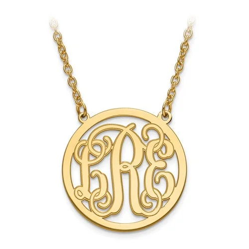 love necklace for women -Sterling Silver Monogram with Etched Outline Station Pendant Necklace