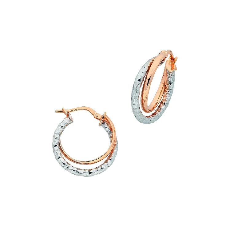 silver earrings for women -9ct Two Tone Gold Silver Infused Double Hoop Earrings