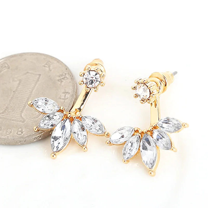 chic gold earrings for women -Crystal Floral Stud Earrings & Jacket