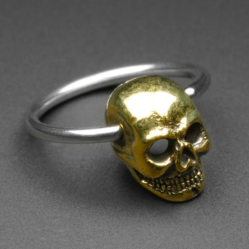 minimalist rings for women -Skull Brass & Surgical Steel BCR Ball Closure Ring