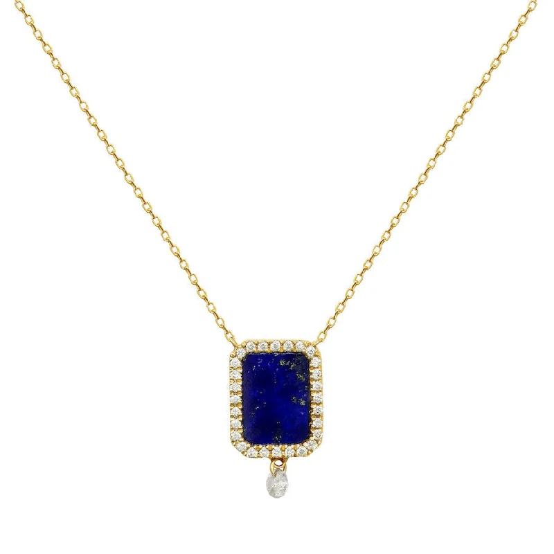 minimalist gold necklaces for women -Collier Semi Precious 18K Gold or Whitegold Necklace w. Lapis & Diamonds