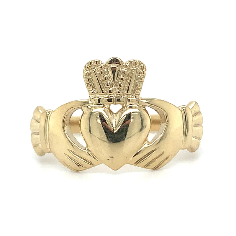 silver wedding rings for women -9ct Yellow Gold Gents Heavy Claddagh Ring