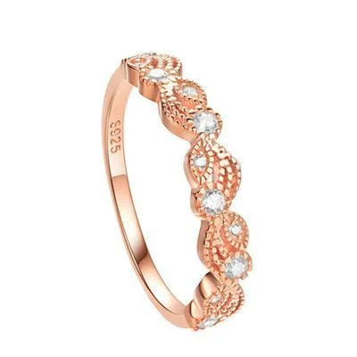 vintage diamond rings -Vintage Rose Golden Leaf & Vine Stackable Ring