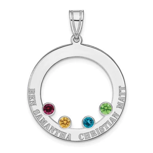 infinity necklaces for women -Sterling Silver Crystal Birthstone Engraved Mother's Family Pendant