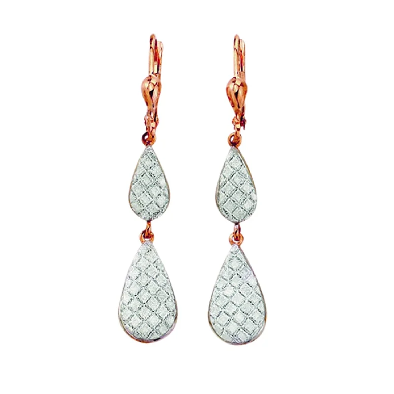 gold drop earrings for women -9ct Rose Gold Silver Infused Double Oval Stardust Drop Earrings