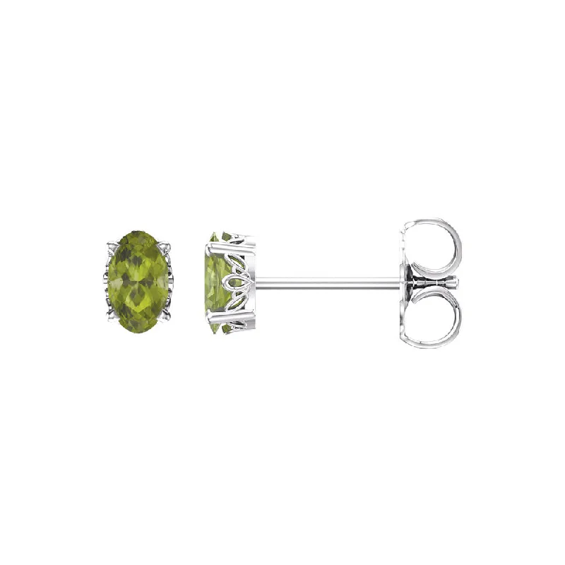 layered drop earrings for women -Faceted Oval Peridot Stud Earrings in 14k White Gold