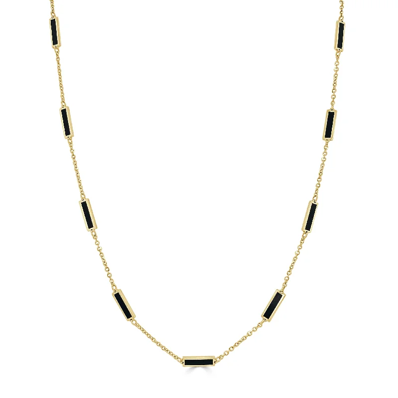 chic gold necklaces for women -14k Gold & Onyx Station Necklace