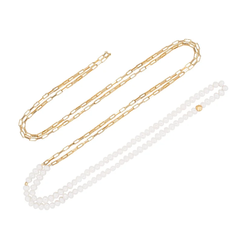 adjustable chain necklaces for women -Multi Gold Plated Necklace w. Pearl