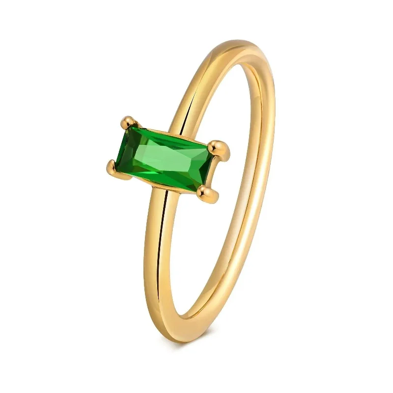 matching wedding rings for couples -Elegant Emerald Green Stainless Steel Ring – 14K Gold Plated with PVD Finish