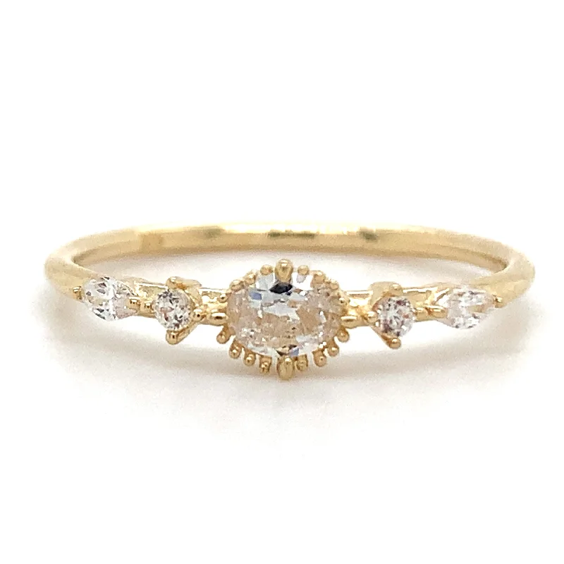 minimalist rings for women -9ct Yellow Gold Mixed Milgrain Set Cz Ring