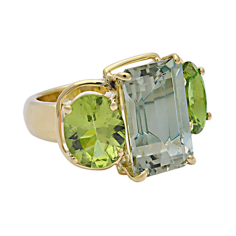 yellow gold rings for women -Ring-Green Quartz and Peridot