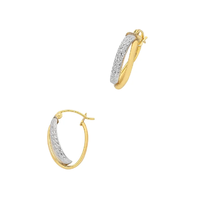 statement hoop earrings for women -9ct Two Tone Gold Silver Infused Double Oval Hoop Earrings