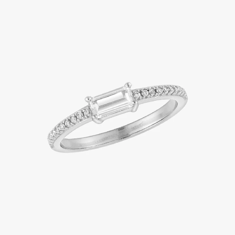 radiant-cut rings for women -Baguette Solitaire Silver Ring