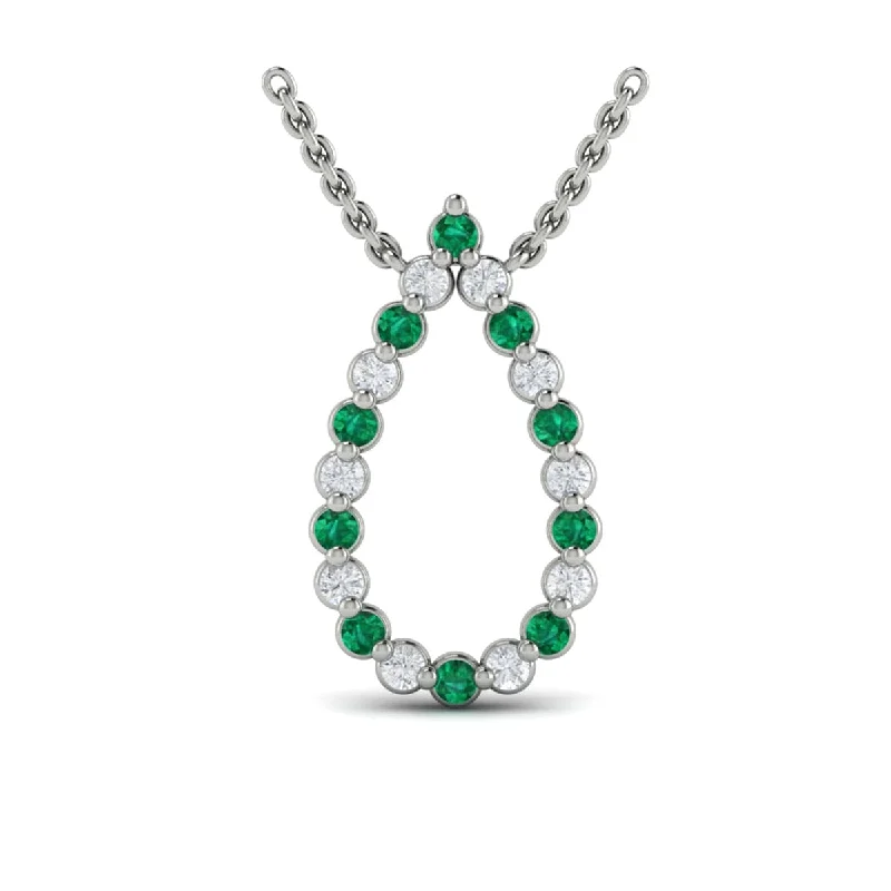 timeless gold necklaces for women -Diamond and Emerald  Open Teardrop Pendant Necklace