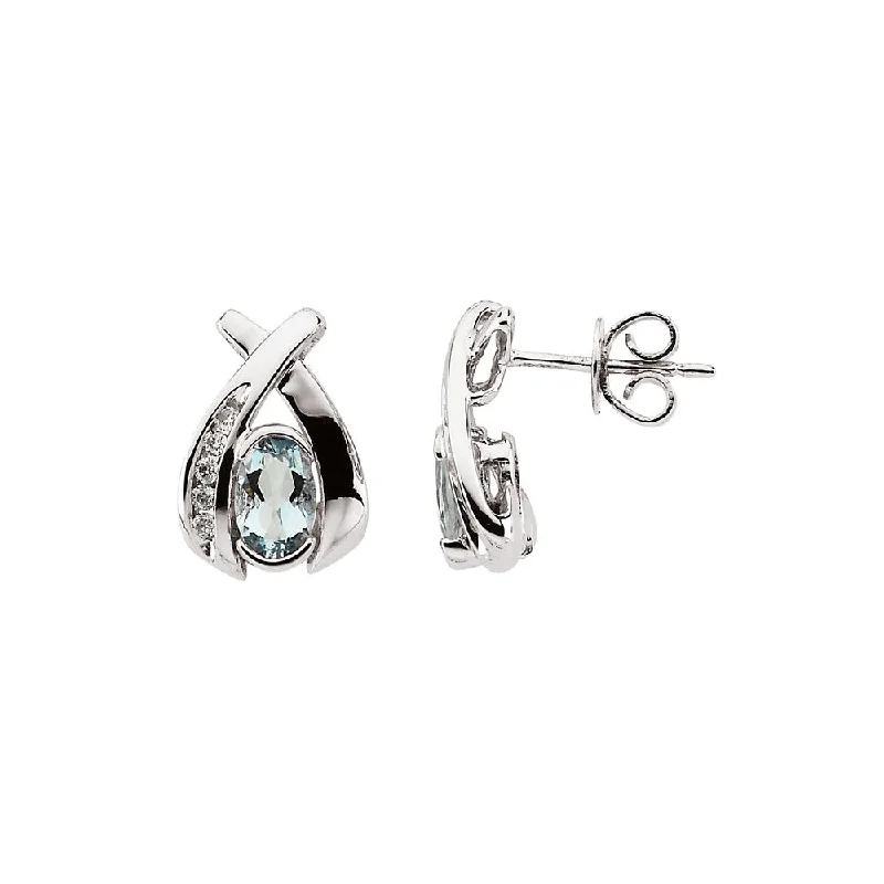 dangle earrings for women -Oval Aquamarine & Diamond Crossover Post Earrings in 14k White Gold