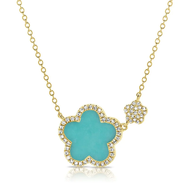 statement necklaces for women -14k Gold & Diamond Turquoise Clover Necklace