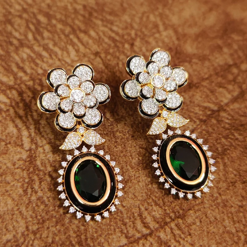 luxury earrings for women -EMERALD & CZ DIAMOND LOOK MEENAKARI EARRINGS