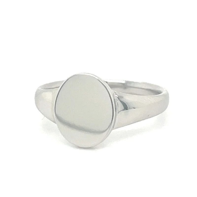 wedding bands for women -Sterling Silver Rhodium Plated Oval Signet Ring