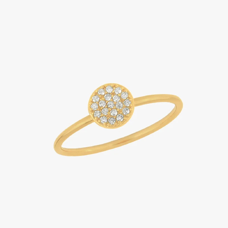 silver cocktail rings for women -Mini Pave Disc Ring Gold