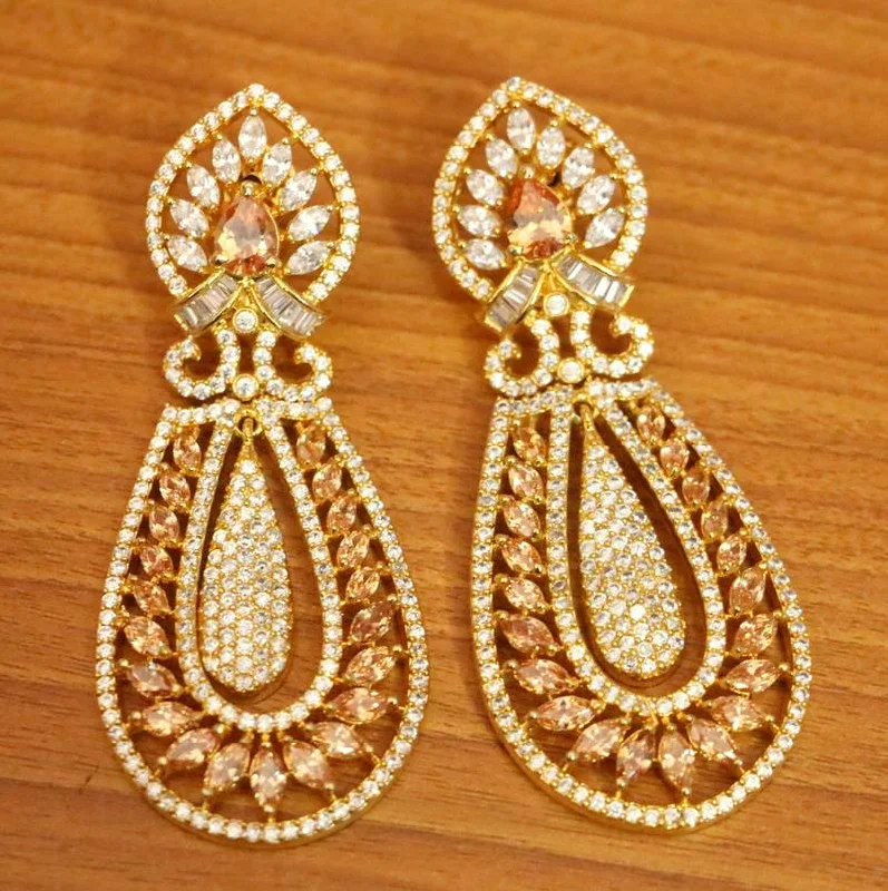 bohemian earrings for women -CHAMPGNE COLOUR & CZ STUDDED DANGLERS