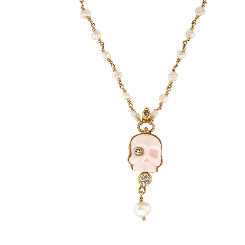 fashion statement necklaces for women -Memento Mori 18K & 22K Gold Necklace w. Diamonds & Pearls