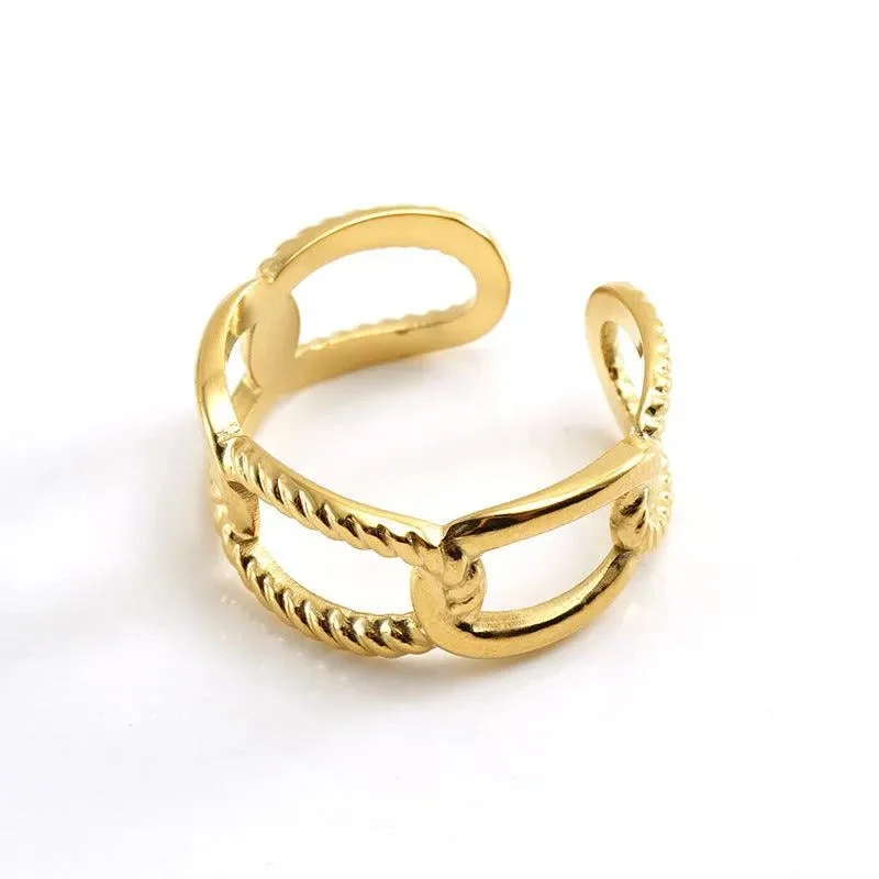 stackable engagement rings -Elegant Adjustable Chain Link Ring in Stainless Steel – 18K Gold Plated and Silver Options