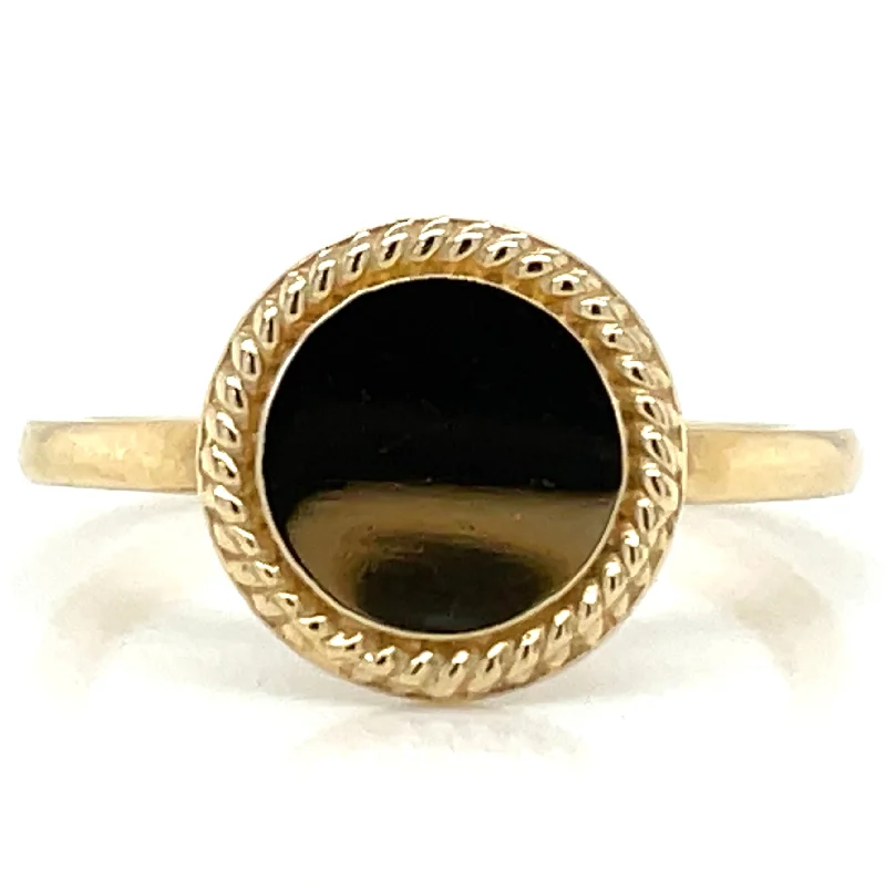 classic rings for women -9ct Yellow Gold Twisted Flat Edge Circle Signet Ring