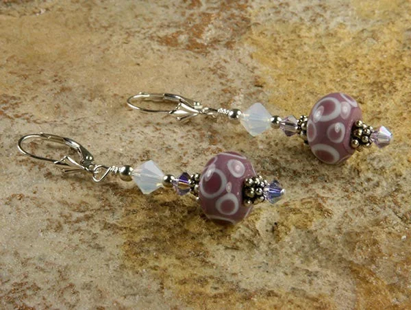 custom crystal earrings for women -Mauve Pink Lampwork Bead Earrings