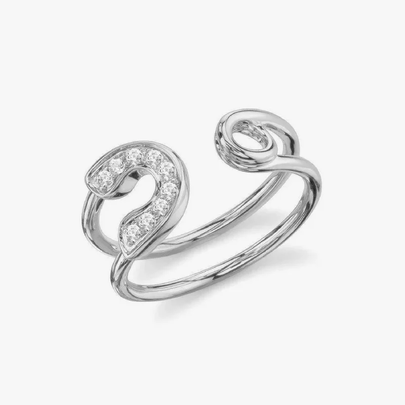 unique rings for women -Luxe Pave Safety Pin Ring Silver