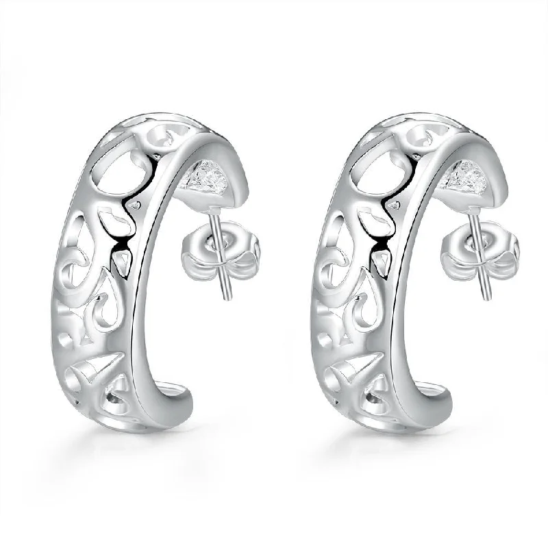 butterfly earrings for women -Cut Out Silver Open Hoop Earrings for Women