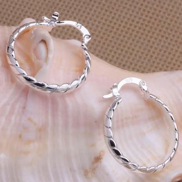 designer earrings for women -Braid Motif Silver Hoop Earrings for Women by Feshionn iOBI