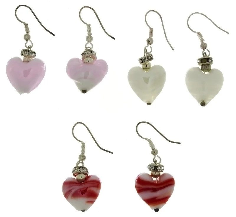 chic gemstone drop earrings -DROP LAMP GLASS HEART EARRINGS (3 PR)