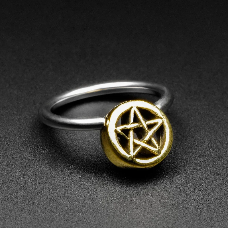 vintage engagement rings for women -Pentagram Brass & Surgical Steel BCR Ball Closure Ring