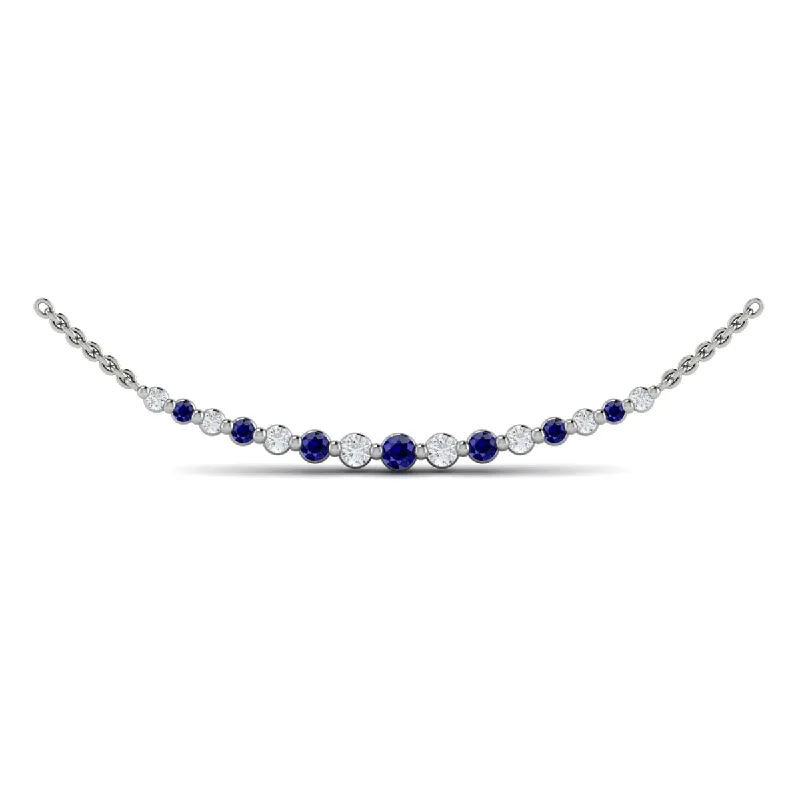 pearl necklaces for women -Diamond and Blue Sapphire  Curved Bar Necklace