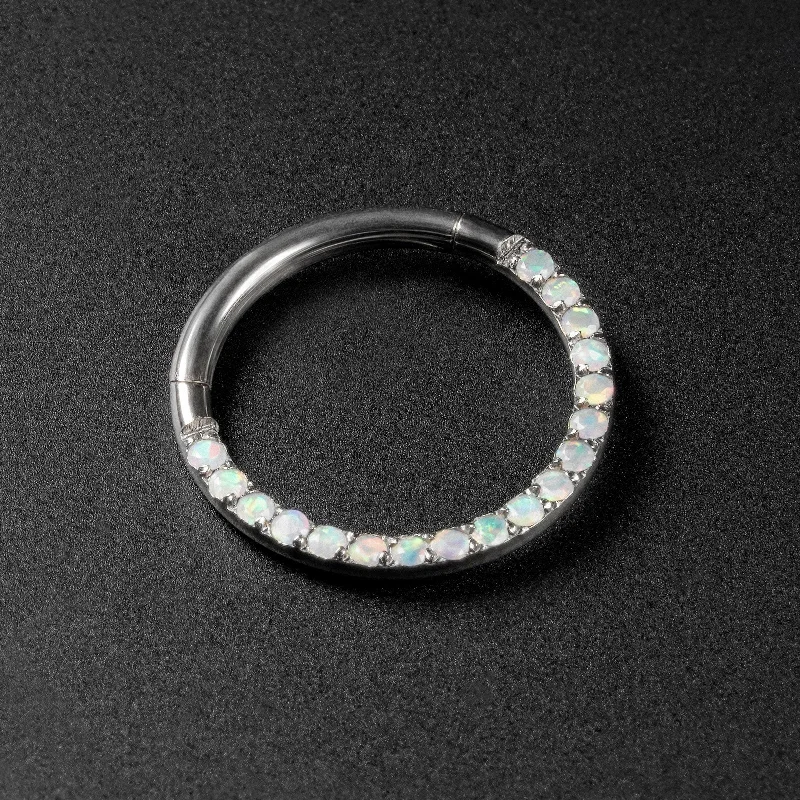 emerald rings for women -Multi Fire & Snow Synth Opal Titanium Hinged Segment Ring