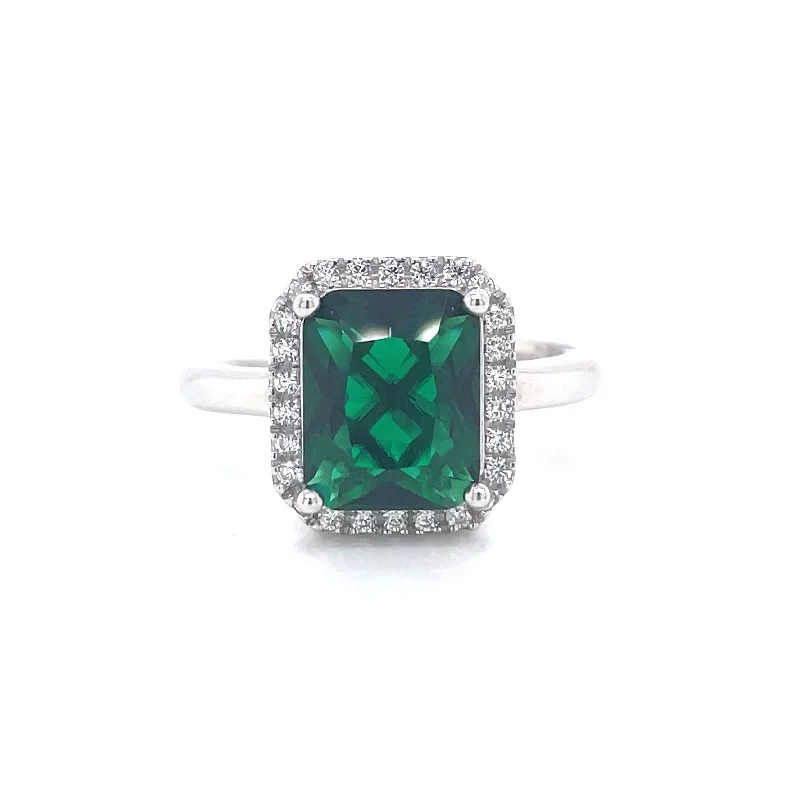 classic wedding rings for women -Sterling Silver Emerald Cut CZ Emerald Ring