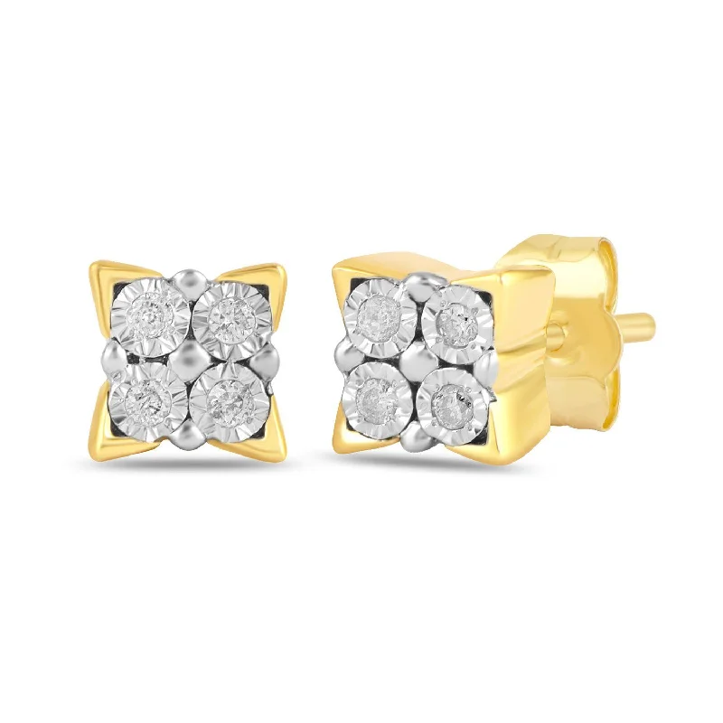 geometric earrings for women -Diamond Miracle Square Look Earrings in 9ct Yellow Gold