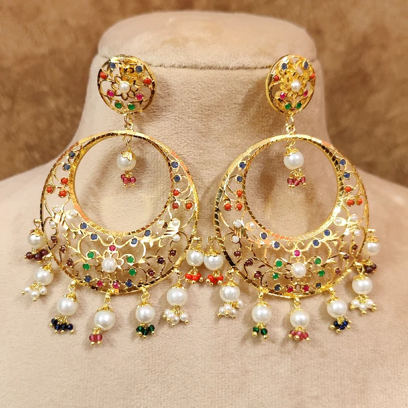 sparkling earrings for women -NAVRATAN REAL GOLD LOOK FINE CHAANDBALI EARRINGS