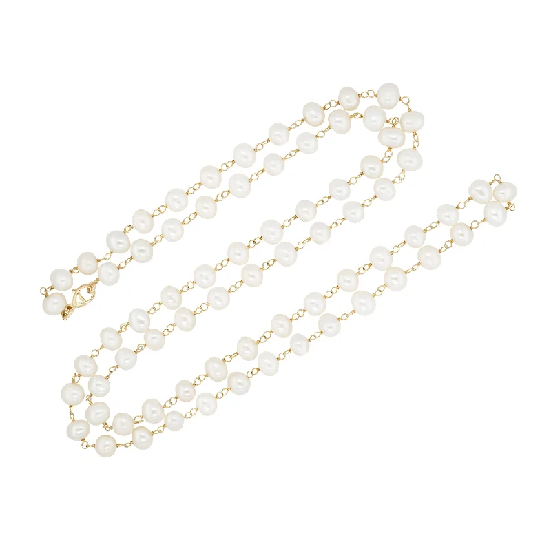 gold chain necklaces for women -Pea Pearls Long Gold Plated Necklace w. Pearls