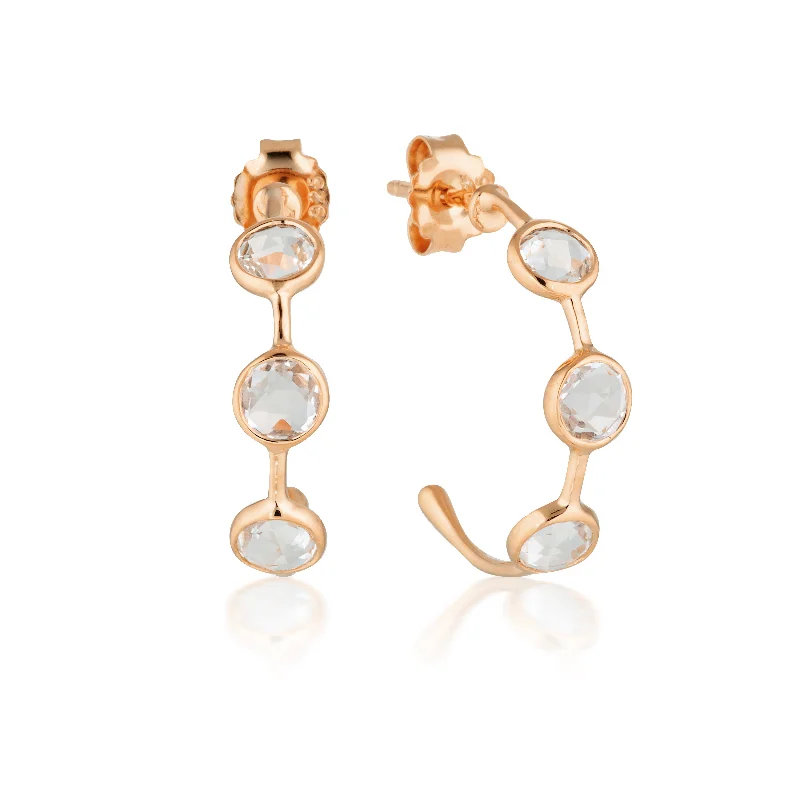 cute stud earrings for women -Georgini Kiklo White Topaz Rose Gold Hoop Earrings