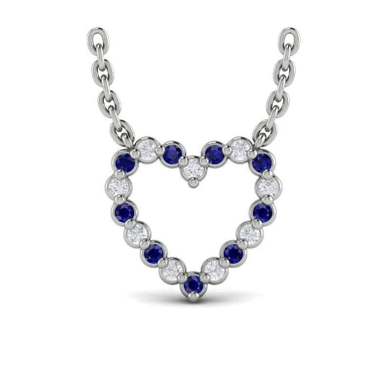 timeless necklaces for women -Diamond and Blue Sapphire  Open Heart Pendant Link Necklace