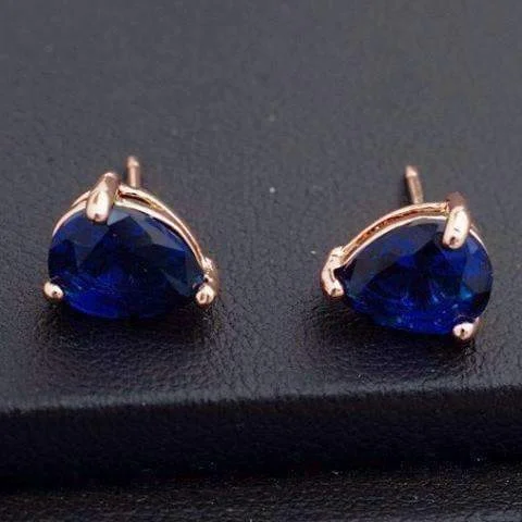 dangle earrings for women -Sapphire Blue Pear Cut Zirconia 1.3CT Solitaire Stud Earrings