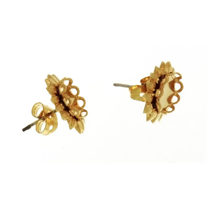 vintage earrings for women -Cabochon Setting Earrings Flower Ear Post Holds 6x8 mm Cabochon