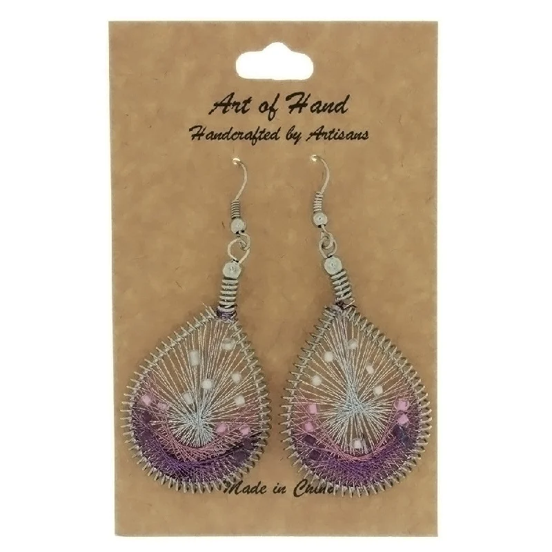 vintage-style earrings for women -DANGLE THREAD WEAVE & SEED BEAD TEARDROP PURPLE EARRINGS