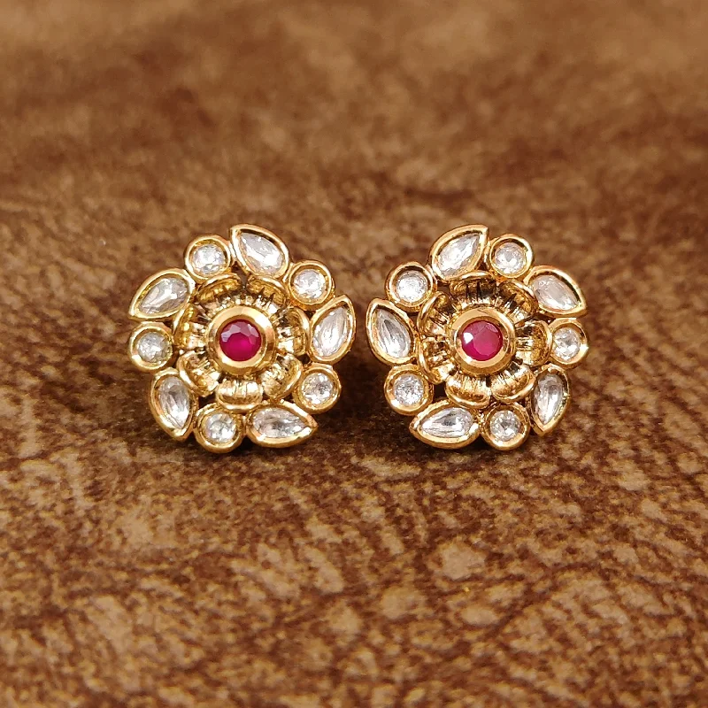 statement crystal earrings for women -Exquisite Kundan Polki Earrings with Ruby Accent