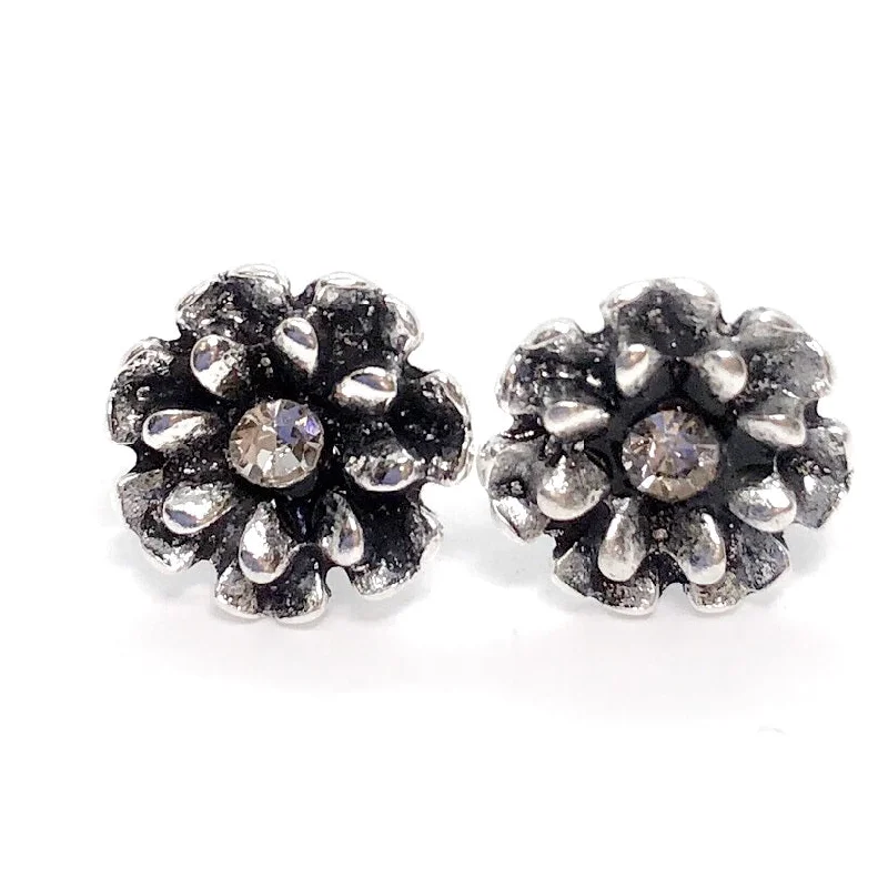 gold drop earrings for women -Bohemia CZ Silver Flower Stud Earrings