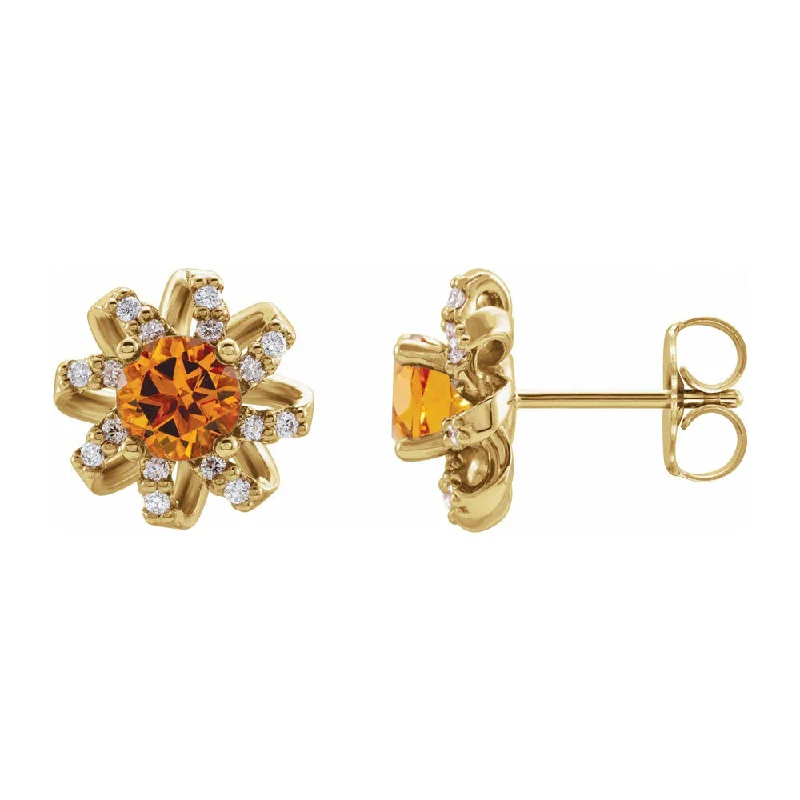 luxury hoop earrings for women -14K Yellow Gold, Citrine & 1/6 CTW Diamond 11mm Halo Post Earrings