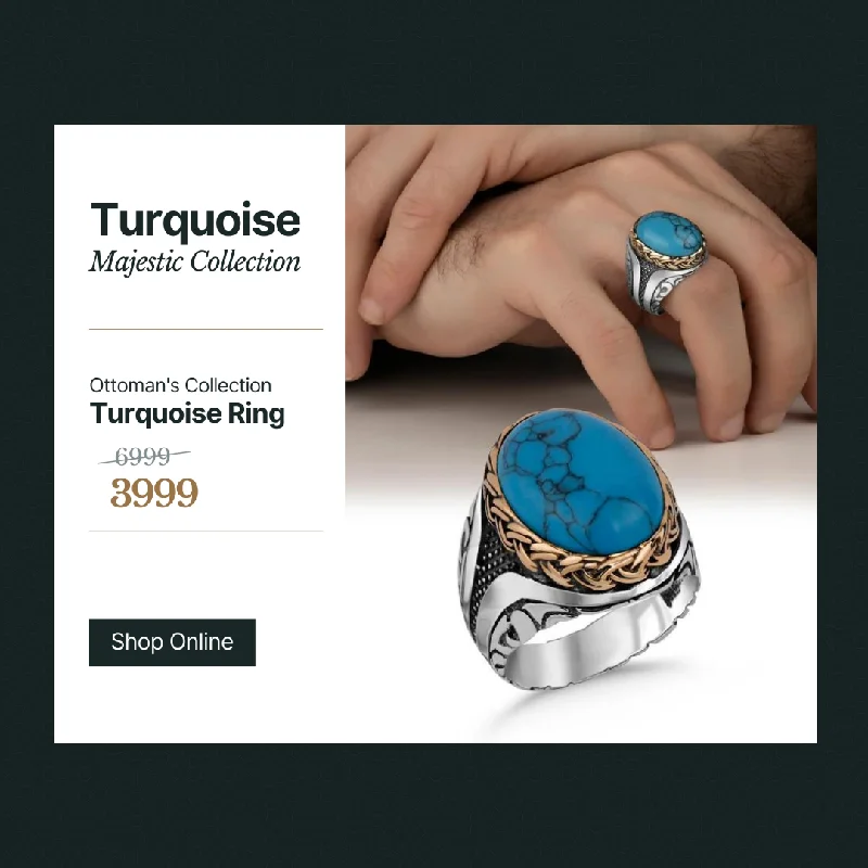 bold rings for women -TURQUOISE TURKISH RING